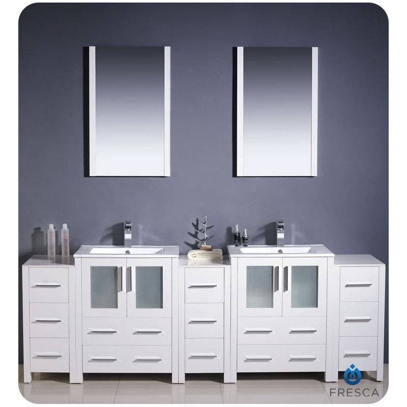 Bathroom Vanities dual sink and mirrors with white cabinets
