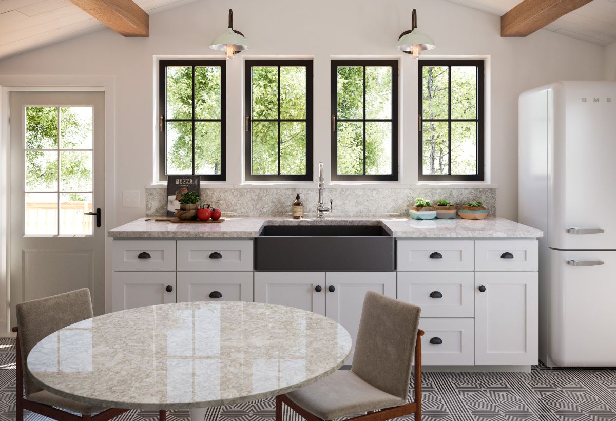 Cambria Countertop Stone simple kitchen design with elegant lighting