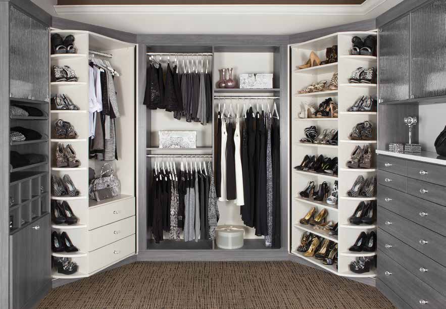 Custom closet with multiple layer closet rack and grey drawers