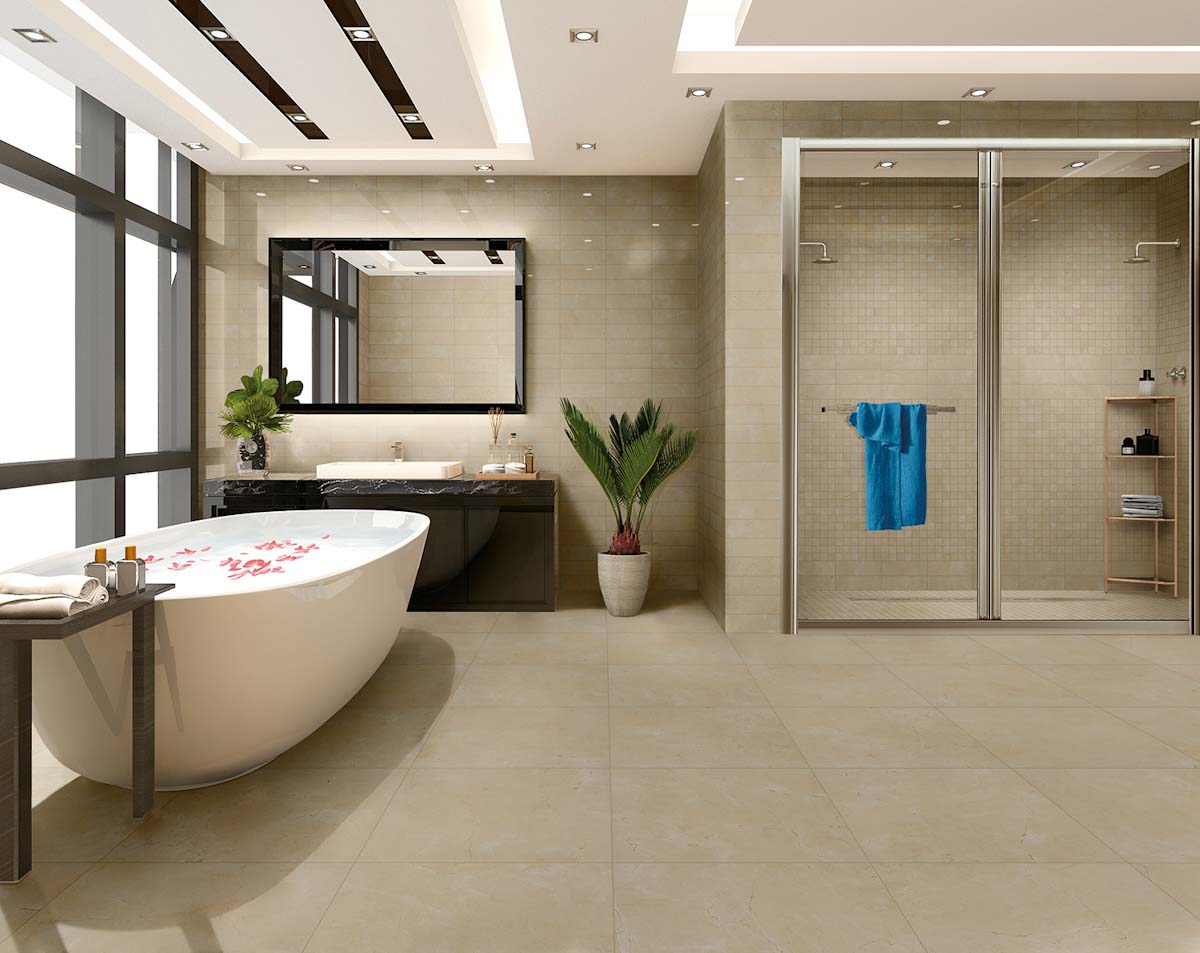 Modern bathroom design with ceramic flooring
