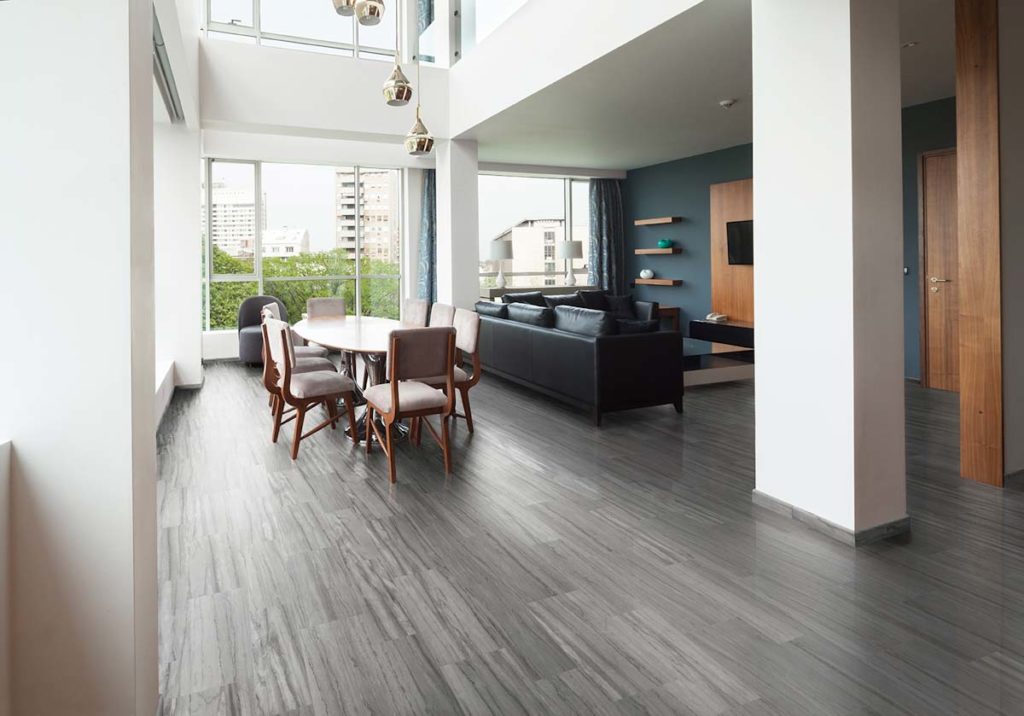 Modern living space with ceramic flooring