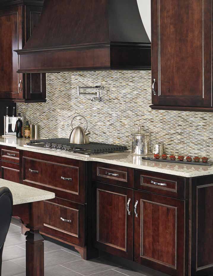 MSI Mosaic tiles in classic kitchen design with wooden cabinets