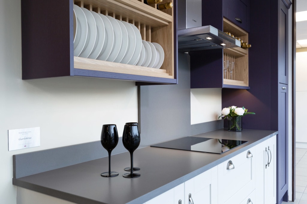 Silestone Countertop with blue kitchen cabinets