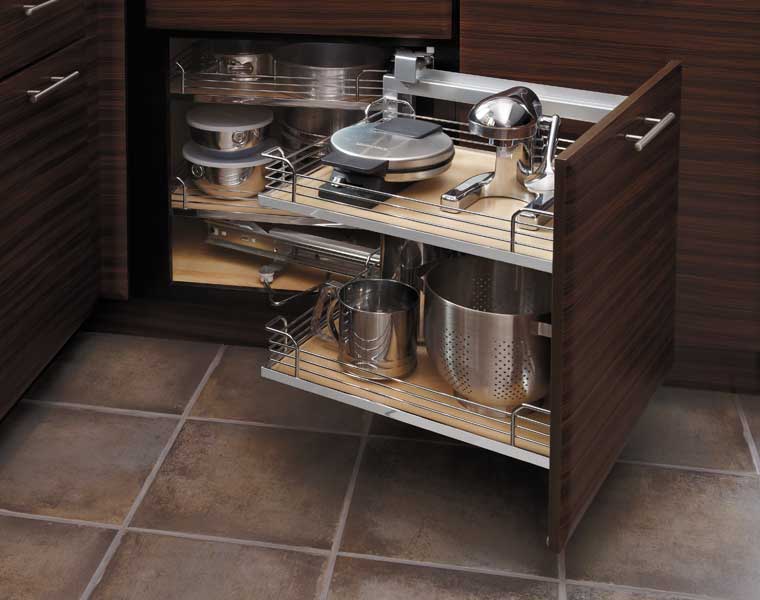 Blind Corner with Chrome and Wood Trays