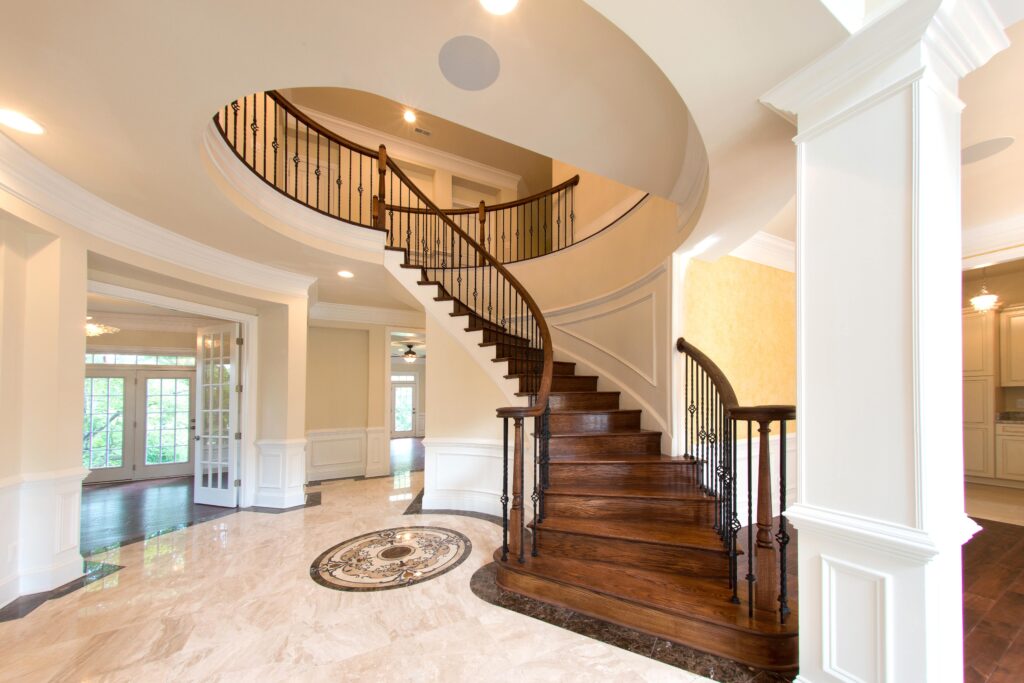 new custom home spiral staircase